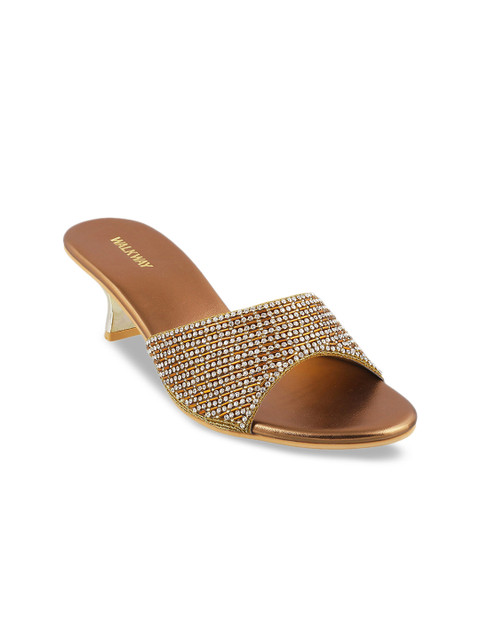 

WALKWAY Women Gold-Toned Embellished Kitten Heels
