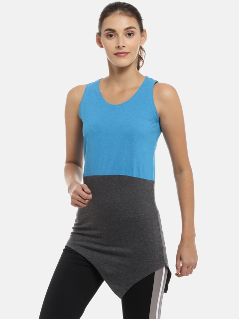 

Campus Sutra Women Blue & Grey Colourblocked High-Low Top
