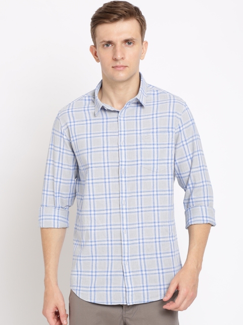 

Crocodile Men Blue & Grey Slim Fit Checked Casual Linen Shirt