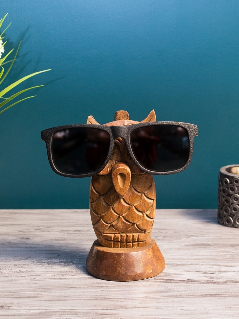 WISHTANK Brown Solid Handmade Wooden Owl Spectacle Holder Showpiece
