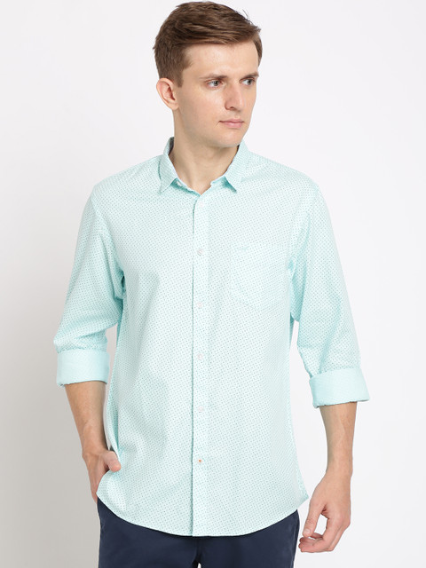 

Crocodile Men Sea Green Classic Slim Fit Printed Casual Shirt