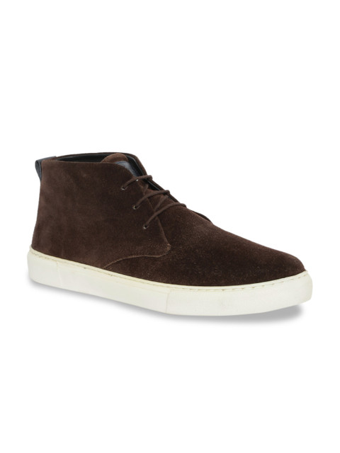 

GABICCI Men Brown Solid Suede Mid-Top Sneakers