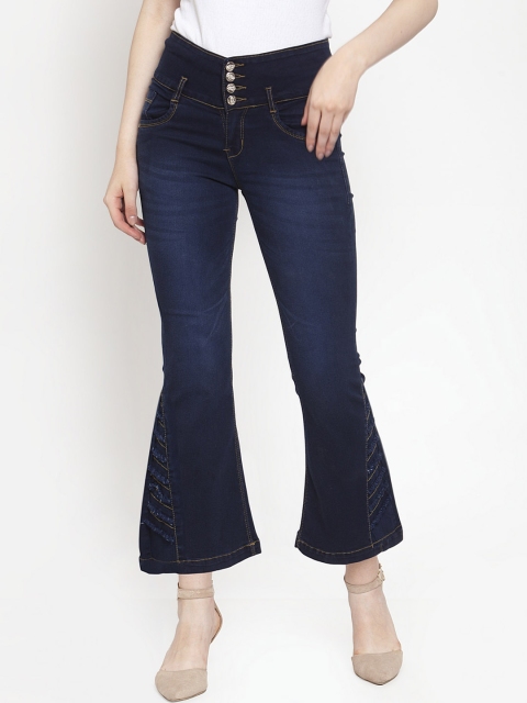 

Purple Feather Women Navy Blue Bootcut High-Rise Clean Look Cropped Jeans