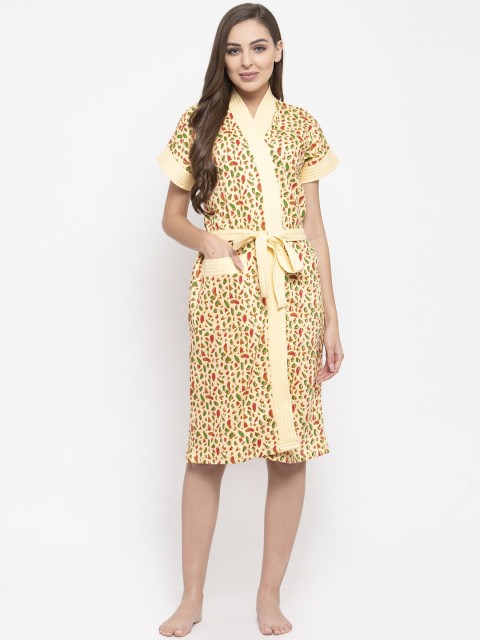 

Secret Wish Women Yellow & Green Printed Bath Robe