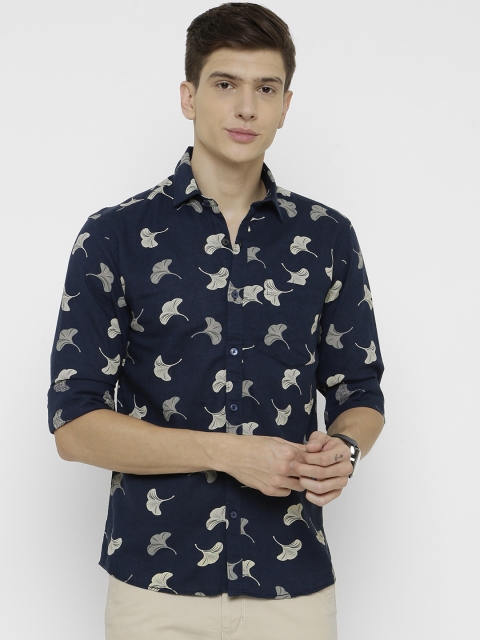 

CAVALLO by Linen Club Men Navy Blue & White Regular Fit Printed Casual Shirt