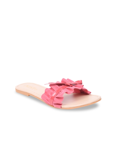 

GNIST Women Pink Solid Suede Open Toe Flats