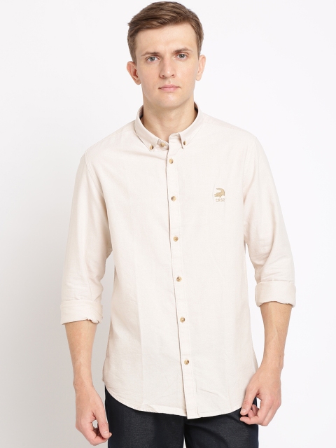 

Crocodile Men Beige Classic Slim Fit Solid Casual Shirt