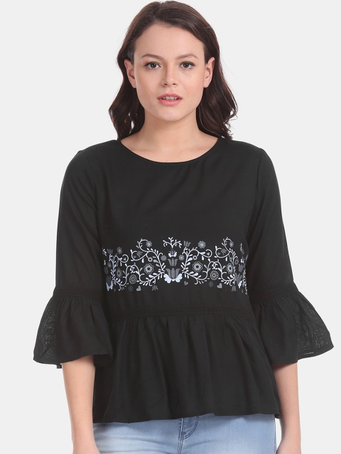 

Cherokee Women Black Printed Peplum Top