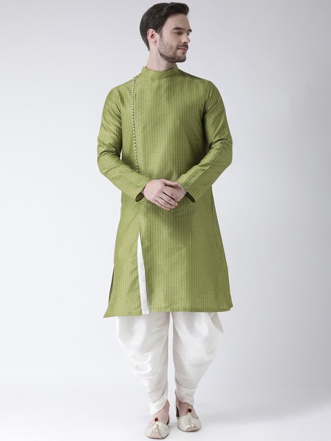 

DEYANN Men Green & Off-White Striped Kurta with Patiala