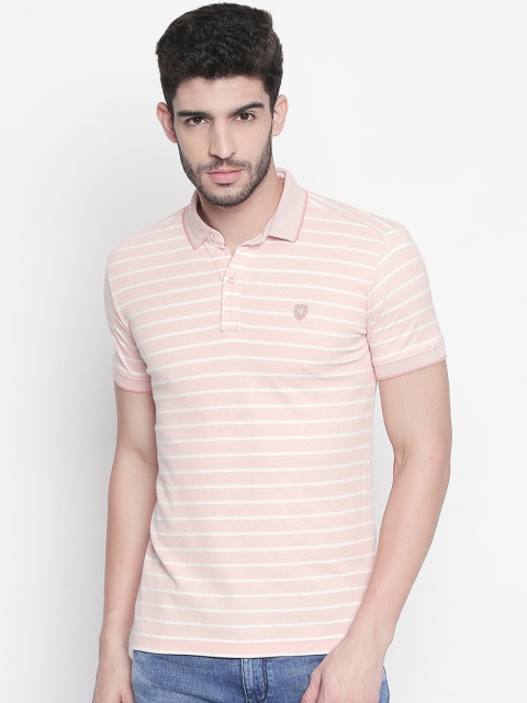 

Mufti Men Pink & White Slim Fit Striped Polo Collar T-shirt