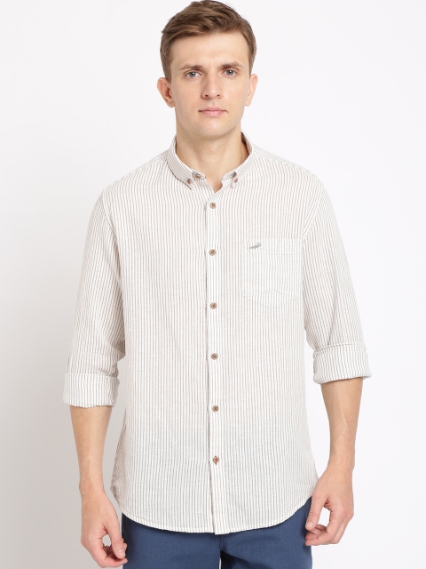 

Crocodile Men Grey & Off-White Slim Fit Striped Casual Shirt