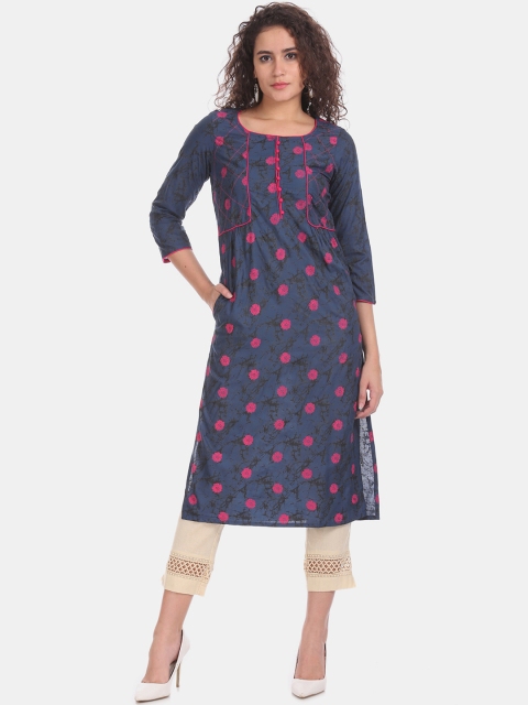 

Karigari Women Blue Printed Straight Kurta
