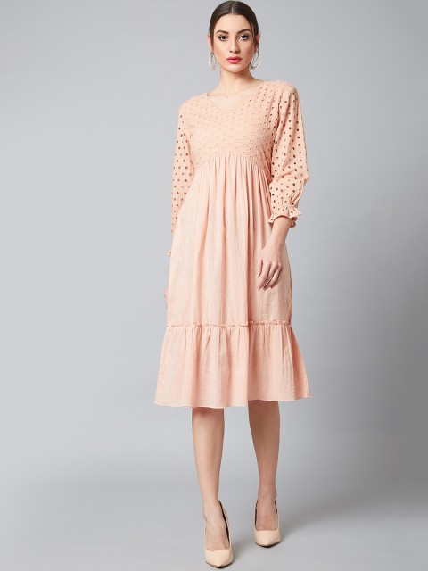 

Athena Women Peach-Coloured Self Design A-Line Dress