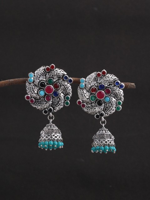 

Silvermerc Designs Silver-Plated & Blue Handcrafted Floral Jhumkas