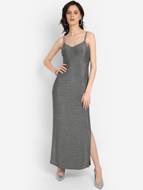 

COVER STORY Women Silver-Toned Self Design Sheen Maxi Dress