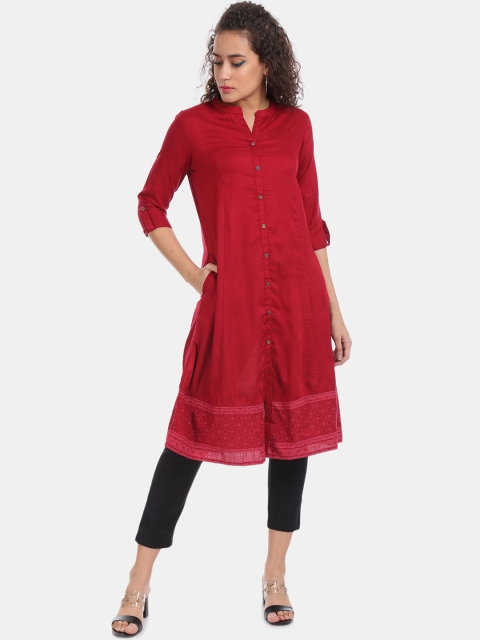 

Karigari Women Red Solid Straight Kurta