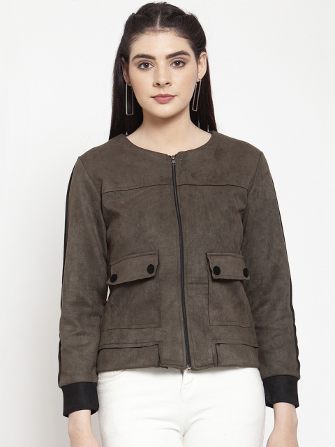 

armure Women Olive Brown Solid Lightweight Bomber