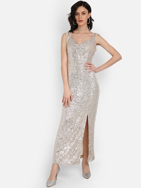 

COVER STORY Women Silver-Toned Sequin Embellished Maxi Dress