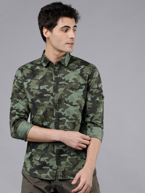 

Ecko Unltd Men Green & Black Camouflage Fit Printed Casual Shirt