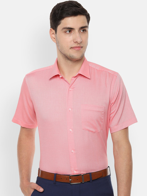 

Van Heusen Men Coral Pink Regular Fit Self Design Formal Shirt
