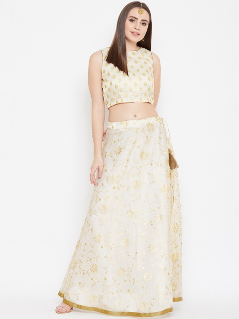 

studio rasa Women Off-White & Gold-Toned Ready to Wear Lehenga with Blouse