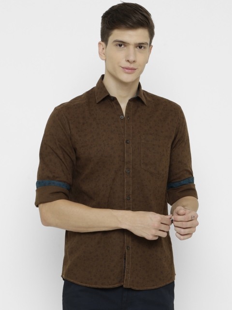 

CAVALLO by Linen Club Men Cotton Linen Brown Regular Fit Printed Casual Shirt