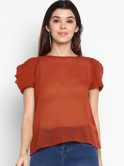 

MIAMINX Women Rust Brown Self Design A-Line Top