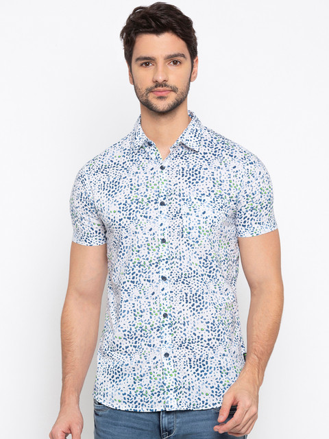 

SPYKAR Men White & Blue Slim Fit Printed Casual Shirt