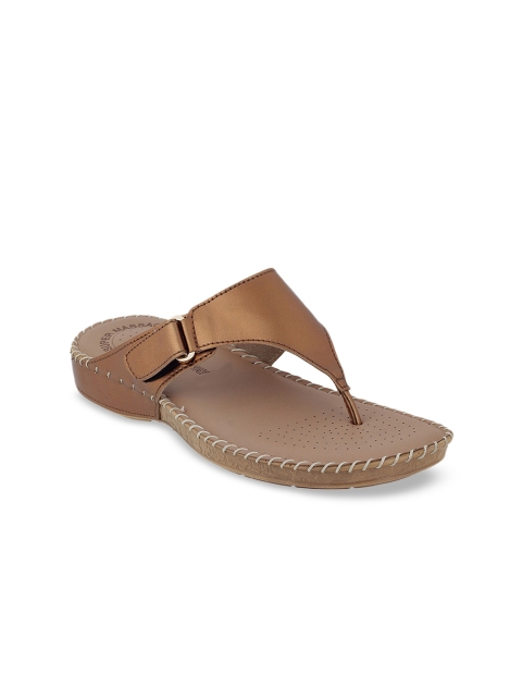

WALKWAY Women Bronze-Toned Solid Open Toe Flats