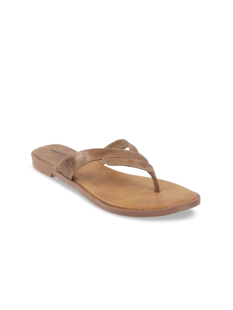 

WALKWAY Women Brown Snakeskin Textured Open Toe Flats