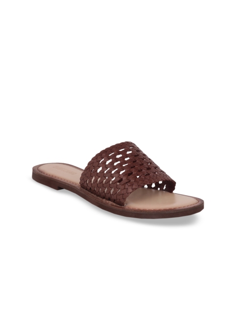 

TRENDS & TRADES Women Coffee Brown Woven Design Leather Open Toe Flats