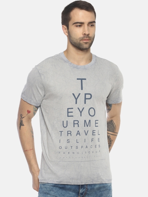 

Wolfpack Men Greyish Blue Printed Round Neck T-shirt, Grey