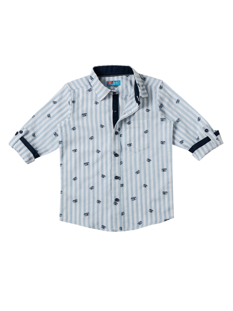 

Kid Studio Boys Blue & White Regular Fit Striped Casual Shirt