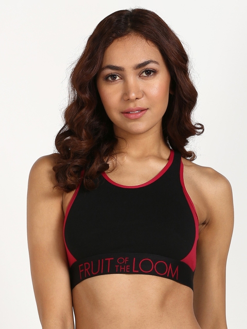 

Fruit of the loom Black & Red Colourblocked Non-Wired Non Padded Sports Bra FATS01-A1S3