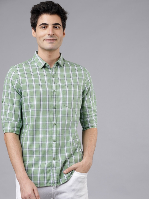 

LOCOMOTIVE Men Green & White Slim Fit Checked Casual Shirt