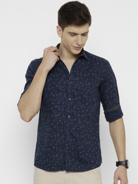 

CAVALLO by Linen Club Men Cotton Linen Navy Blue Regular Fit Printed Sustainable Casual Shirt