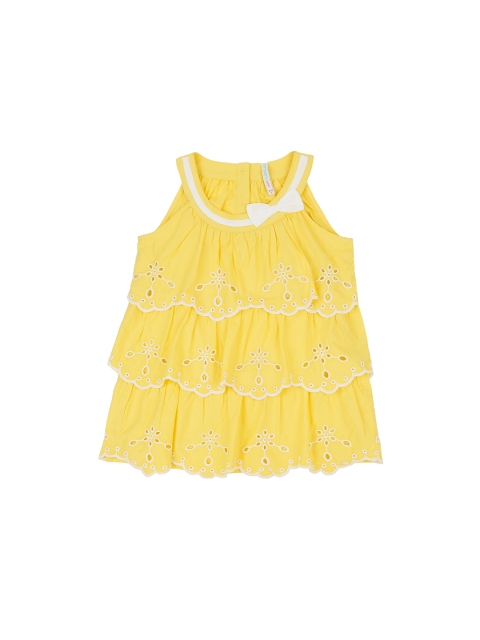 

Pantaloons Junior Girls Yellow & White Self Design Schiffli Pure Cotton Top