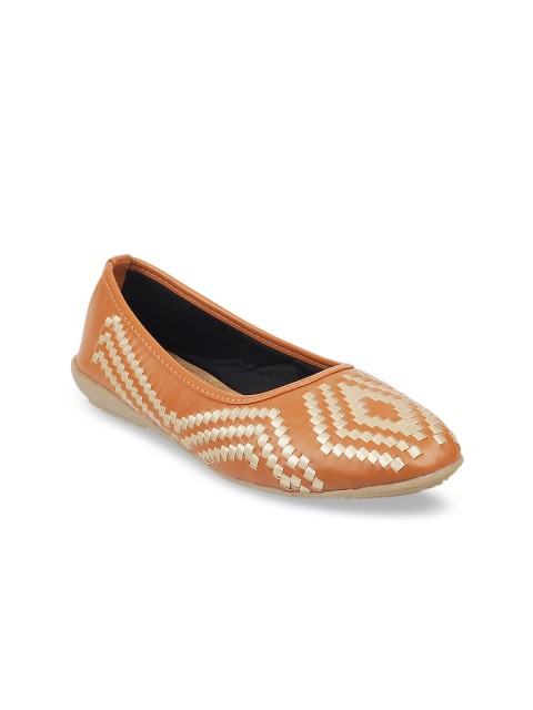 

WALKWAY Women Tan Brown & Muted Gold-Toned Woven Design Ballerinas