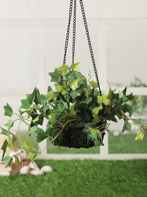 

TAYHAA Green & Black Artificial Green Ivy Plant with Dangling Chain Basket Pot
