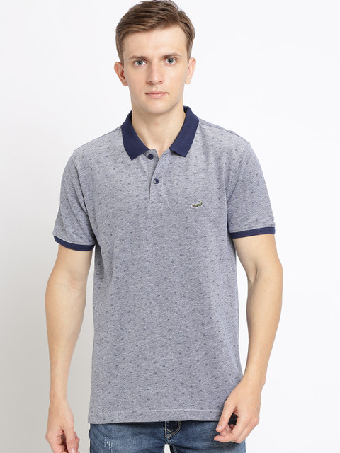 

Crocodile Men Blue Self Design Slim Fit Polo Collar T-shirt