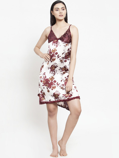 

Secret Wish White & Maroon Printed Baby Doll