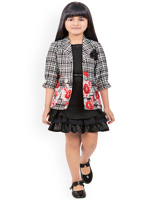

Tiny Baby Girls Black Solid Sheath Dress With Jacket