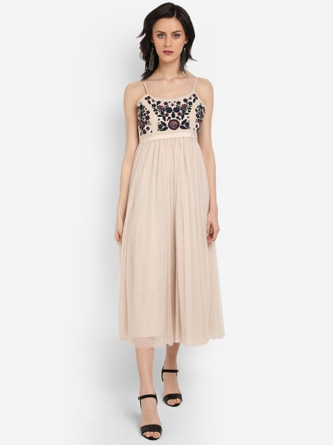 COVER STORY Women Beige Embroidered Empire Dress
