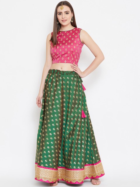 

studio rasa Women Green & Pink Ready to Wear Lehenga with Blouse