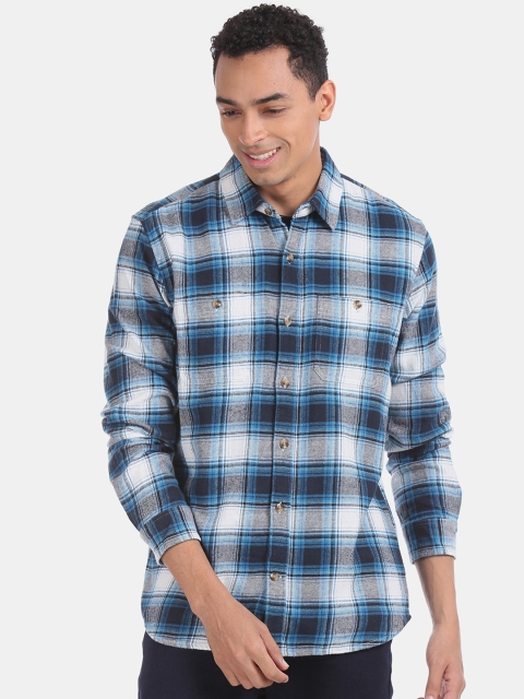 

GAP Men Blue & White Regular Fit Checked Casual Flannel Shirt