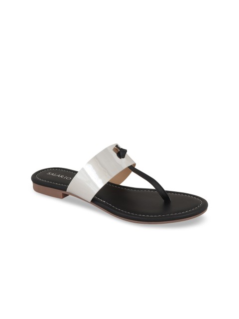 

SALARIO Women Silver-Toned Solid T-Strap Flats