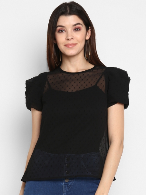 

MIAMINX Women Black Self Design A-Line Top