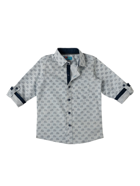 

Kid Studio Boys Off-White & Blue Regular Fit Printed Casual Shirt