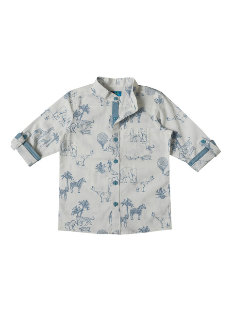 

Kid Studio Boys White & Blue Regular Fit Printed Casual Shirt