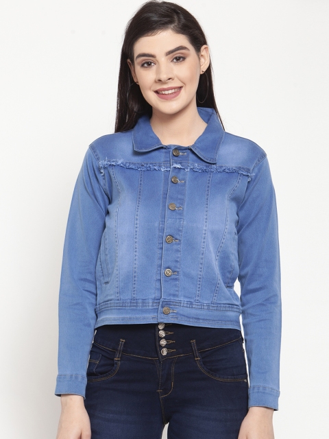 

Purple Feather Women Blue Solid Denim Jacket